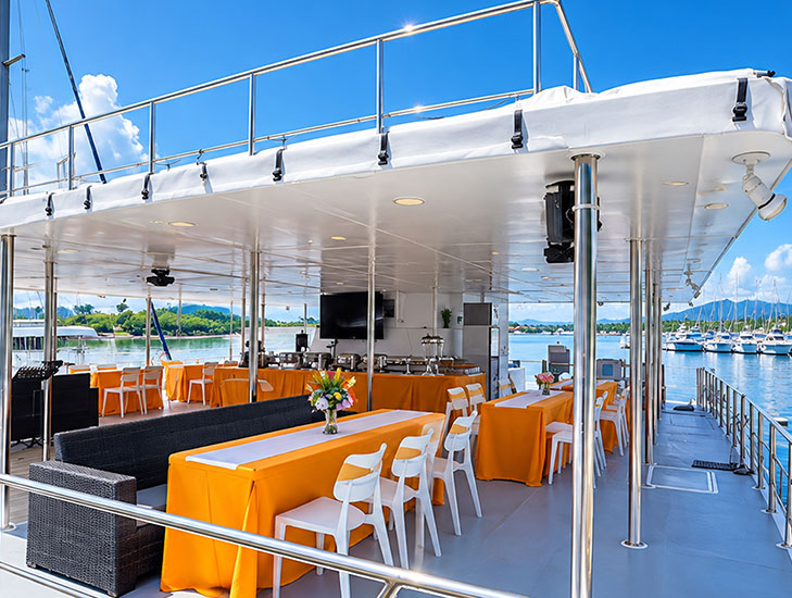 Covered event deck on the 72ft. Trimaran